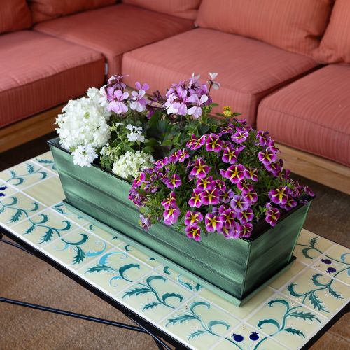 Galvanized Steel Flower Box Planter with Tray, Green, Medium